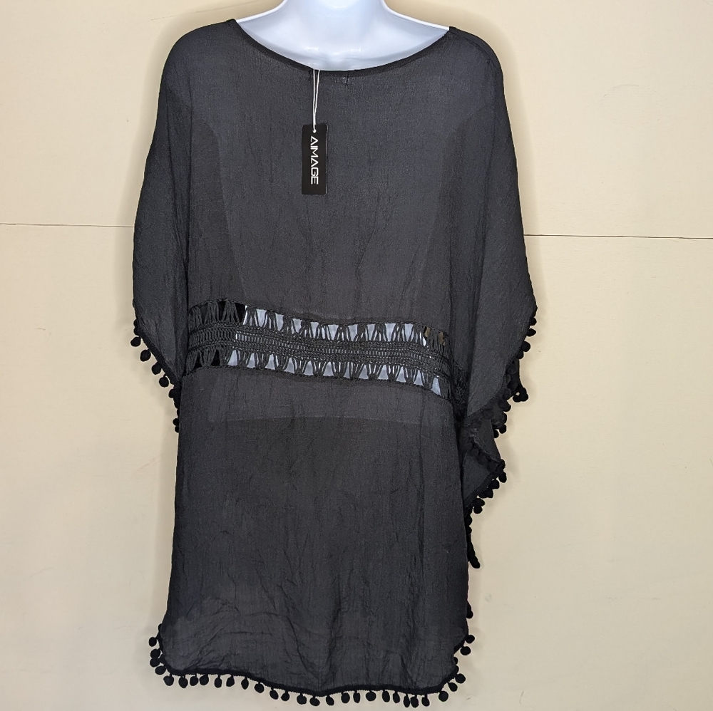 NWT AIMAGE Swim Suit Coverup Poncho Black - Picture 4 of 8